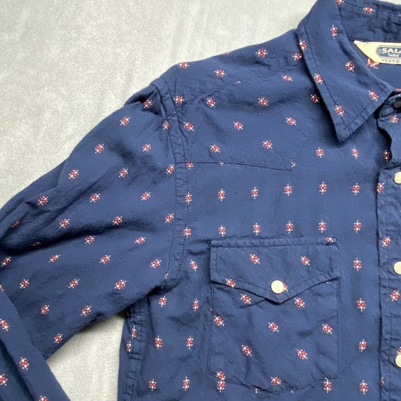 Salt Valley Western Long Sleeve Snap Front Shirt Blue Geometric Print Mens M - Picture 9 of 16